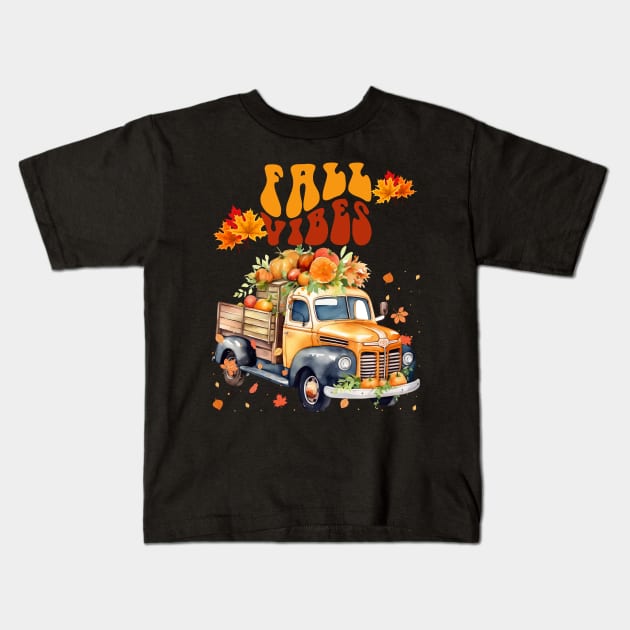 Fall Vibes Pumpkin Vintage Truck Kids T-Shirt by MyVictory